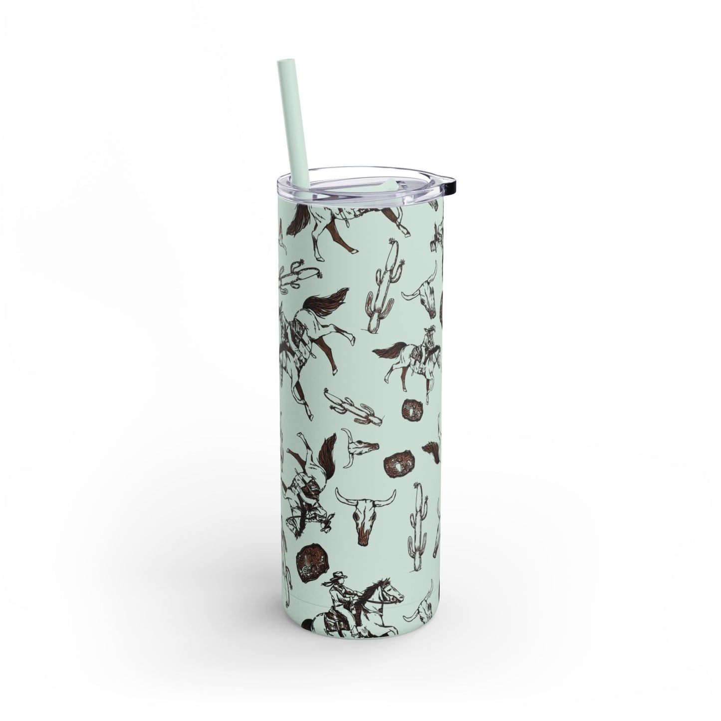 Wild West Adventure Tumbler - 20oz Matte Skinny Travel Mug with Cactus & Cowboy Design