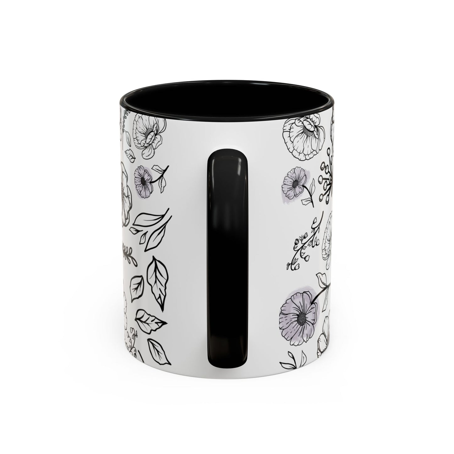 Handdrawn Floral Garden Coffee Mug - 11 & 15oz Black & White Design