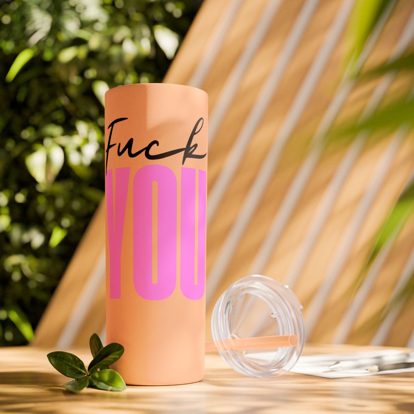 Funny 20oz Skinny Tumbler with Straw - "Fuck You" Design