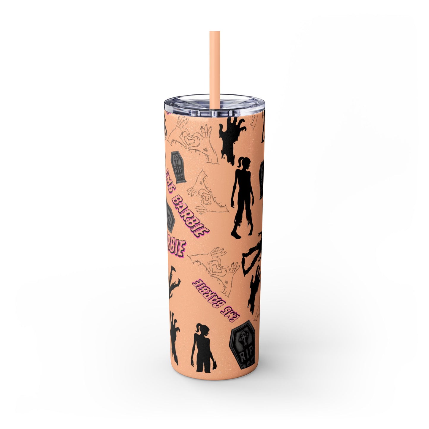 EMS Barbie Skinny Tumbler with Straw | EMS Travel Cup | zombie Drinkware| EMT Gift |Horror Movie Lover Cup