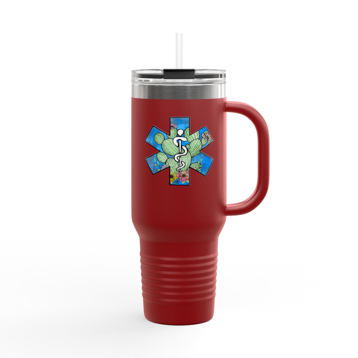 EMS Star of Life, EMT, Paramedic, Arizona Cactus Design 40oz Insulated Travel Mug - Perfect for Adventurers & Healthcare Workers