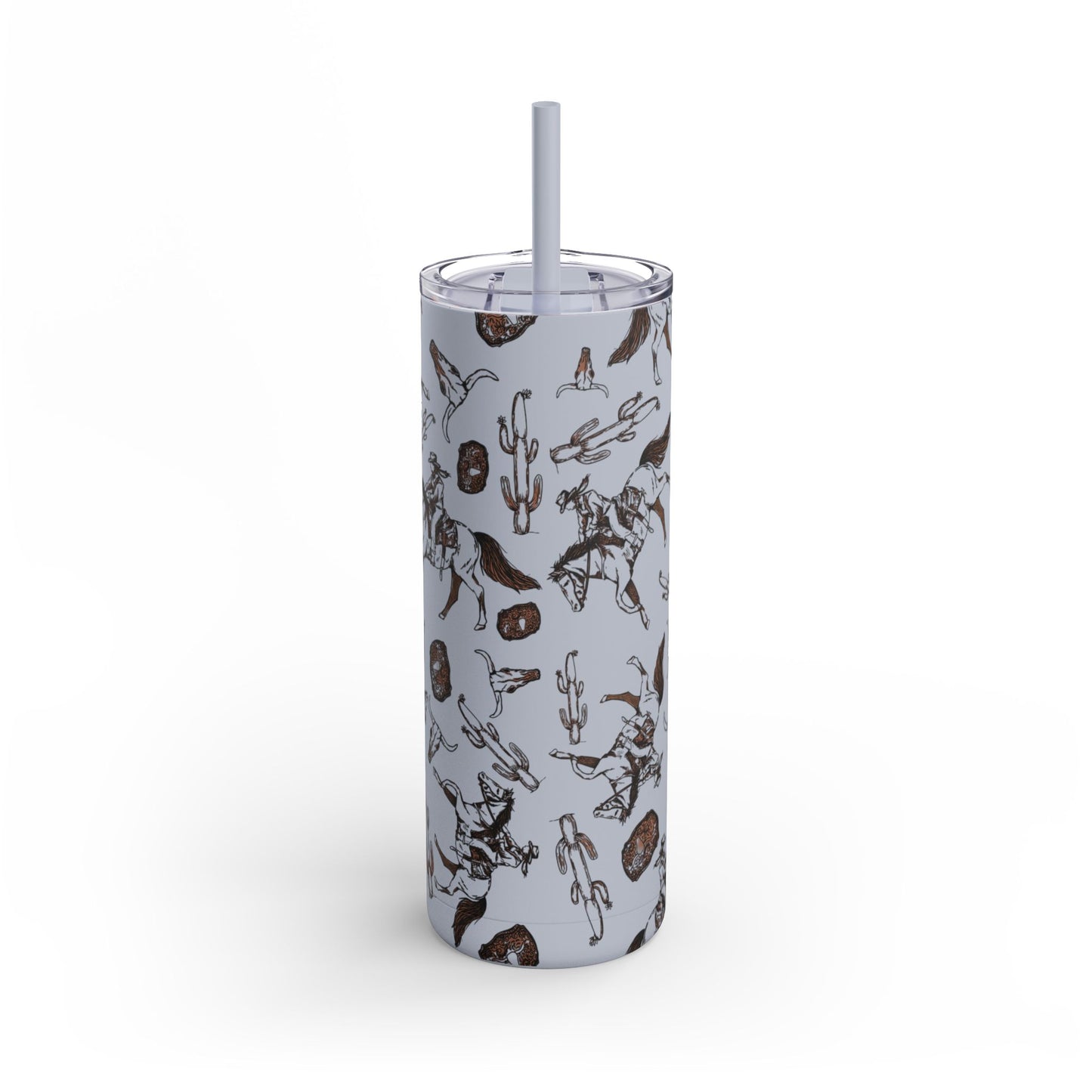 Wild West Adventure Tumbler - 20oz Matte Skinny Travel Mug with Cactus & Cowboy Design