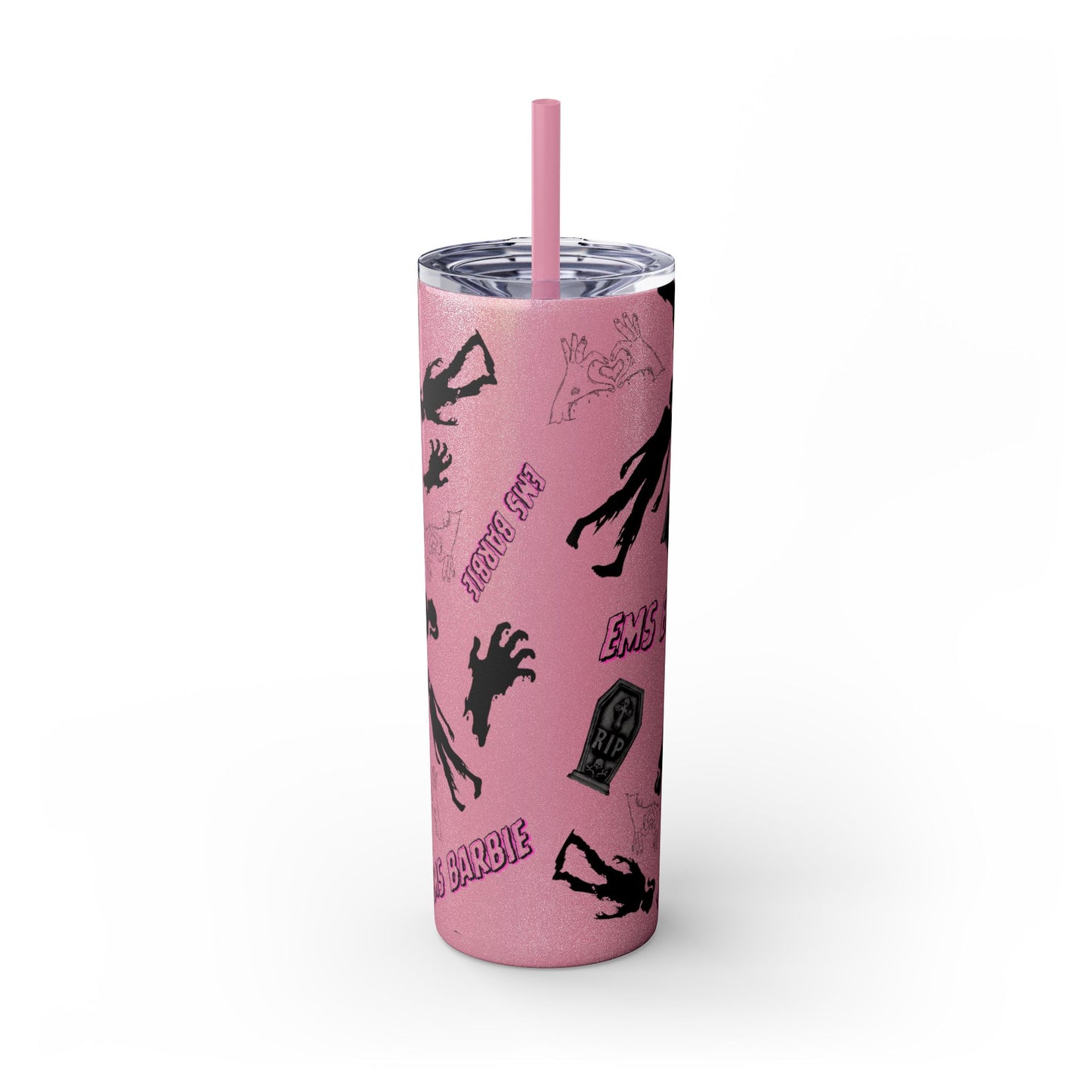 EMS Barbie Skinny Tumbler with Straw | EMS Travel Cup | zombie Drinkware| EMT Gift |Horror Movie Lover Cup