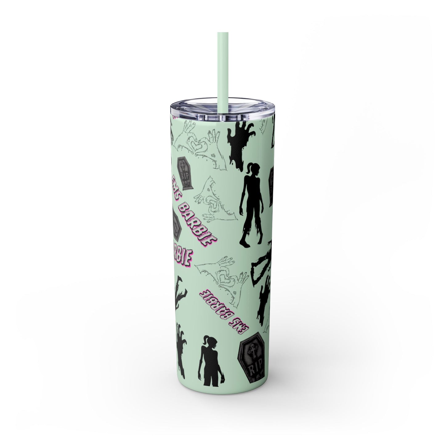 EMS Barbie Skinny Tumbler with Straw | EMS Travel Cup | zombie Drinkware| EMT Gift |Horror Movie Lover Cup