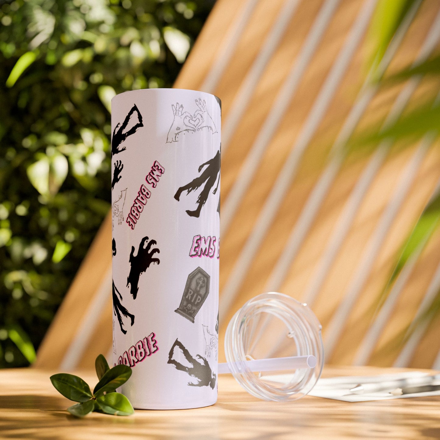 EMS Barbie Skinny Tumbler with Straw | EMS Travel Cup | zombie Drinkware| EMT Gift |Horror Movie Lover Cup