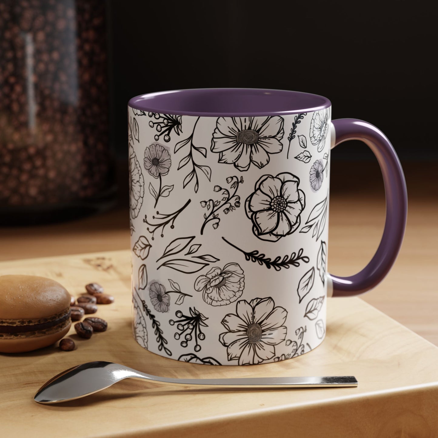 Handdrawn Floral Garden Coffee Mug - 11 & 15oz Black & White Design