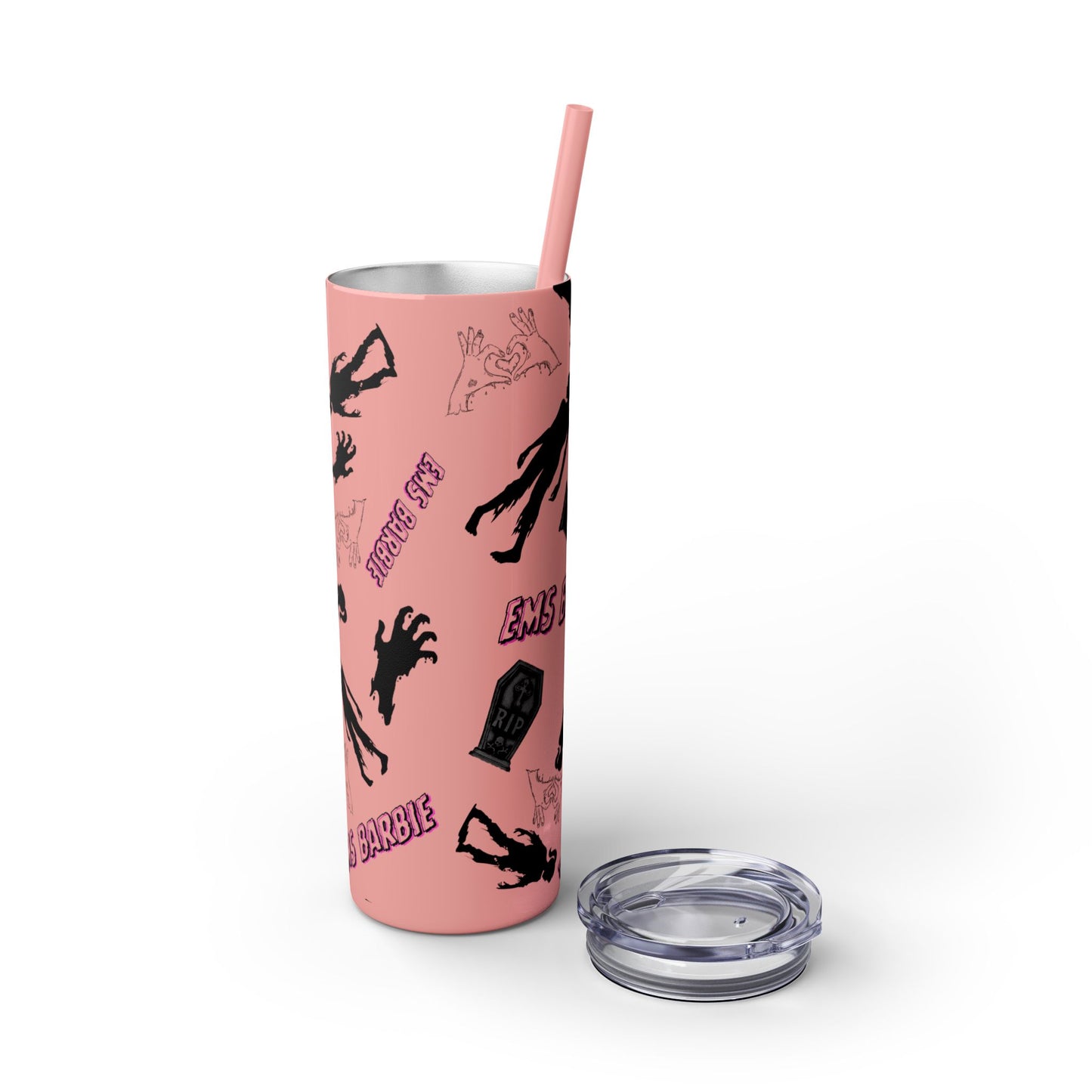EMS Barbie Skinny Tumbler with Straw | EMS Travel Cup | zombie Drinkware| EMT Gift |Horror Movie Lover Cup