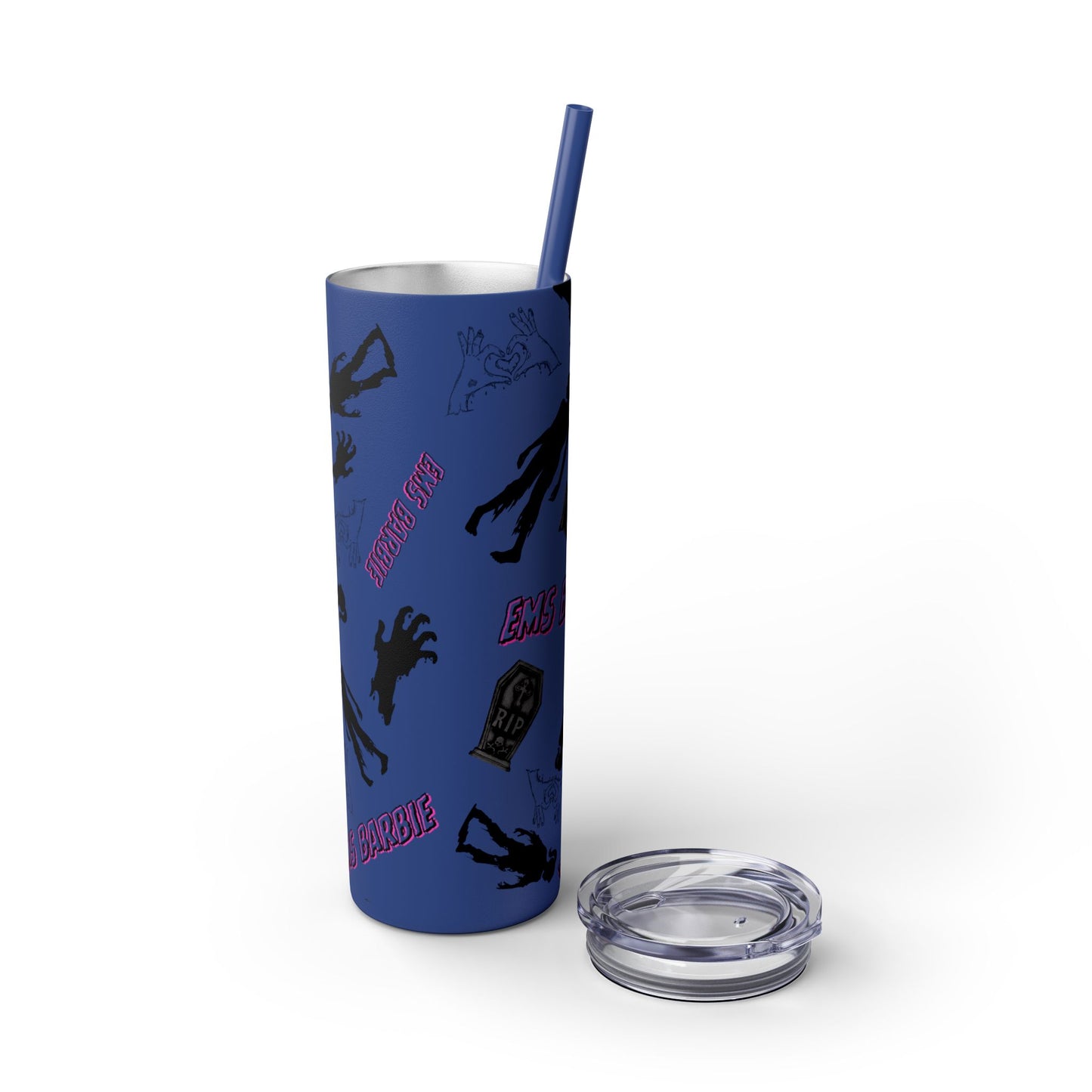 EMS Barbie Skinny Tumbler with Straw | EMS Travel Cup | zombie Drinkware| EMT Gift |Horror Movie Lover Cup