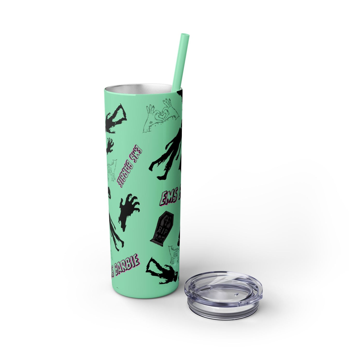 EMS Barbie Skinny Tumbler with Straw | EMS Travel Cup | zombie Drinkware| EMT Gift |Horror Movie Lover Cup