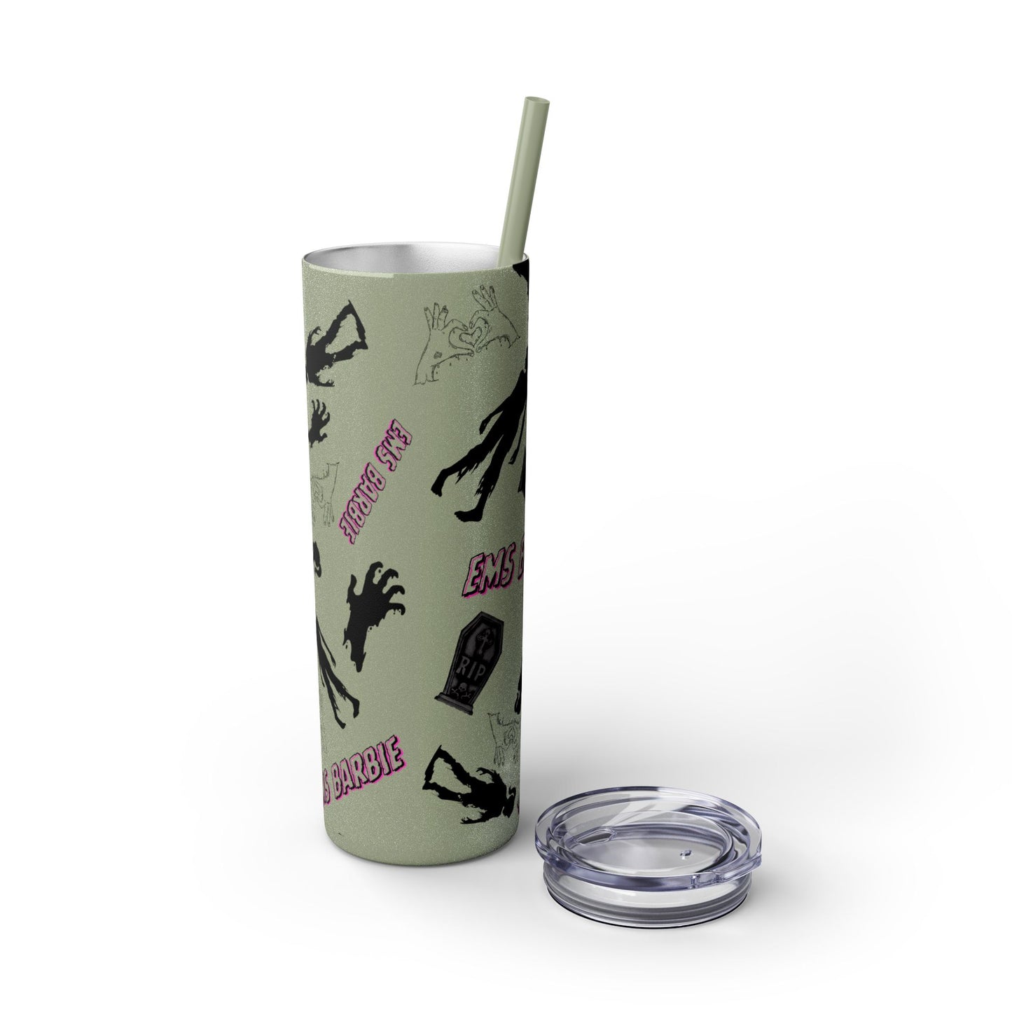 EMS Barbie Skinny Tumbler with Straw | EMS Travel Cup | zombie Drinkware| EMT Gift |Horror Movie Lover Cup