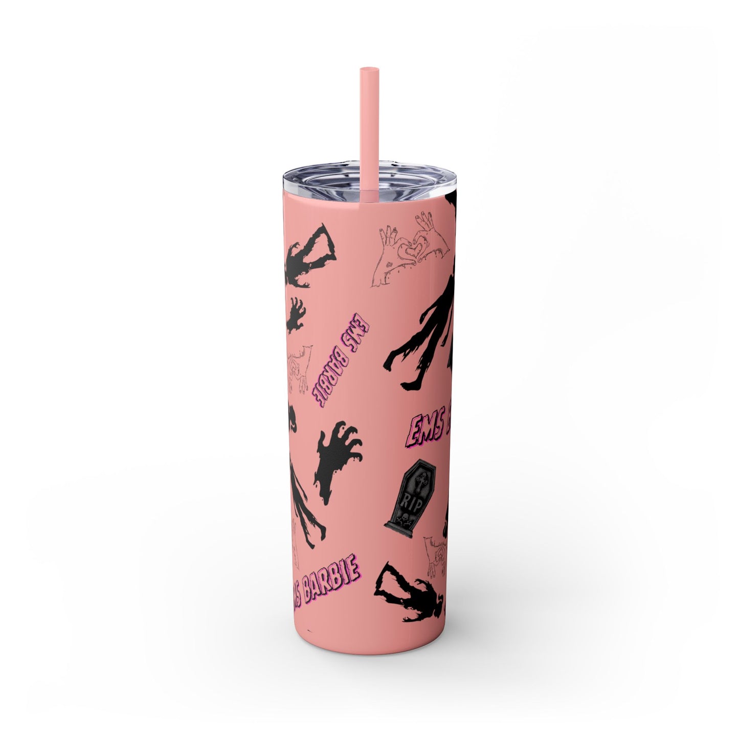EMS Barbie Skinny Tumbler with Straw | EMS Travel Cup | zombie Drinkware| EMT Gift |Horror Movie Lover Cup