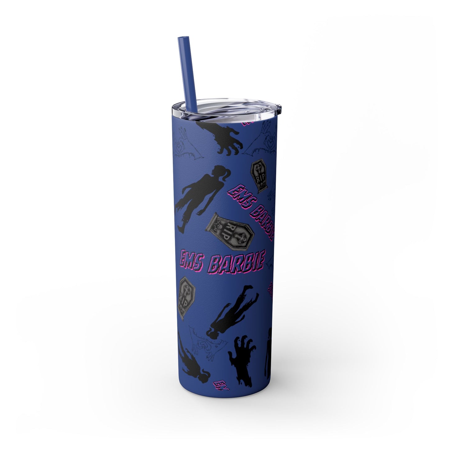 EMS Barbie Skinny Tumbler with Straw | EMS Travel Cup | zombie Drinkware| EMT Gift |Horror Movie Lover Cup