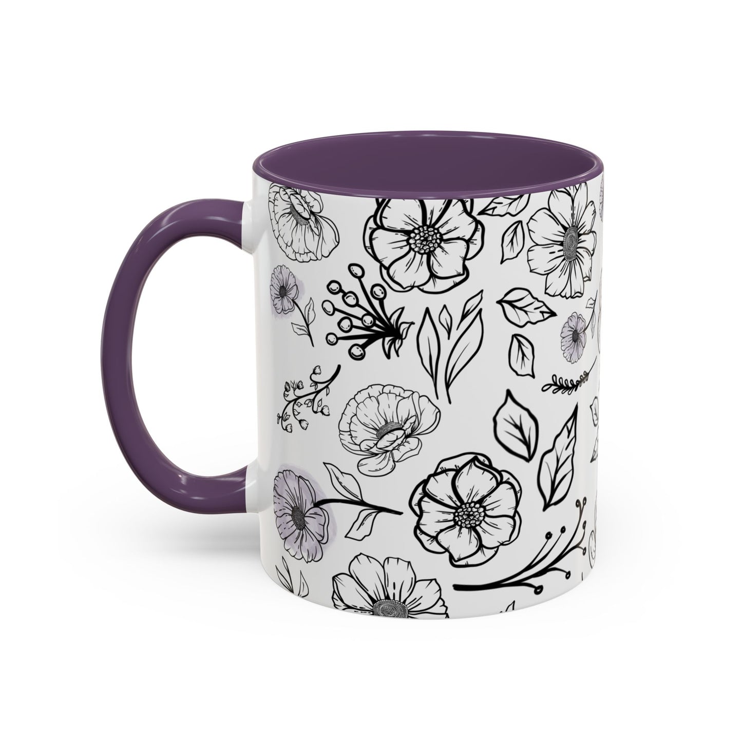 Handdrawn Floral Garden Coffee Mug - 11 & 15oz Black & White Design
