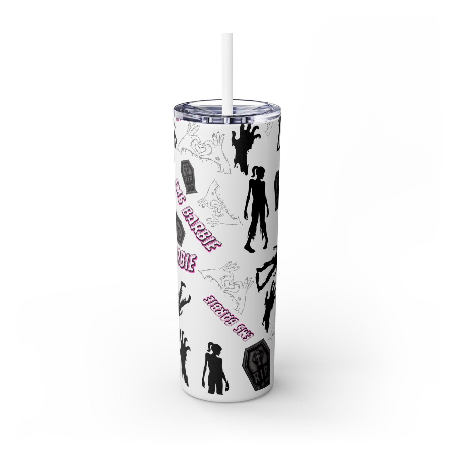 EMS Barbie Skinny Tumbler with Straw | EMS Travel Cup | zombie Drinkware| EMT Gift |Horror Movie Lover Cup