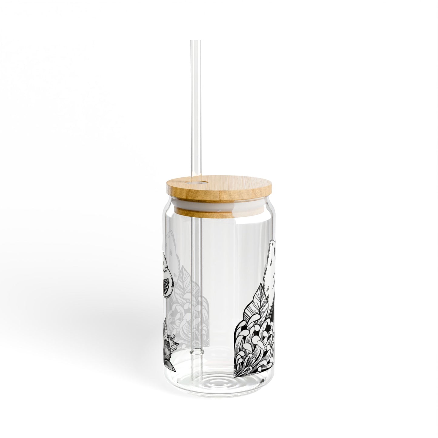 Mushroom Themed Eco-Friendly 16oz Sipper Glass with Floral Design