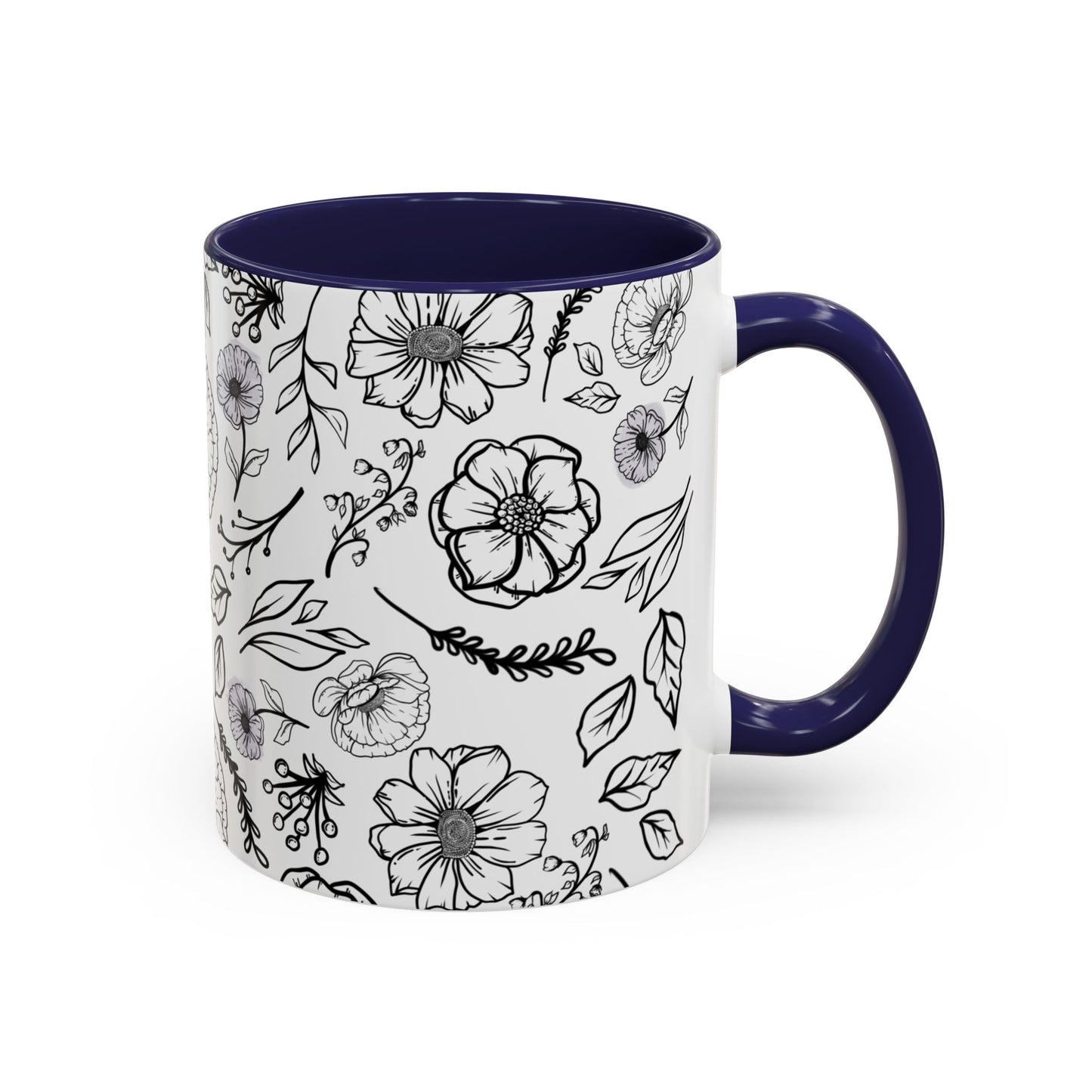 Handdrawn Floral Garden Coffee Mug - 11 & 15oz Black & White Design