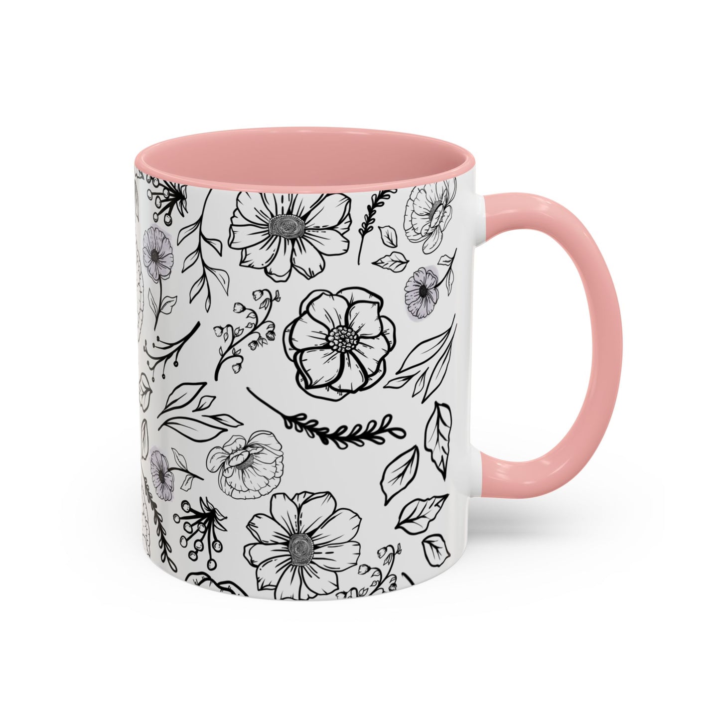 Handdrawn Floral Garden Coffee Mug - 11 & 15oz Black & White Design