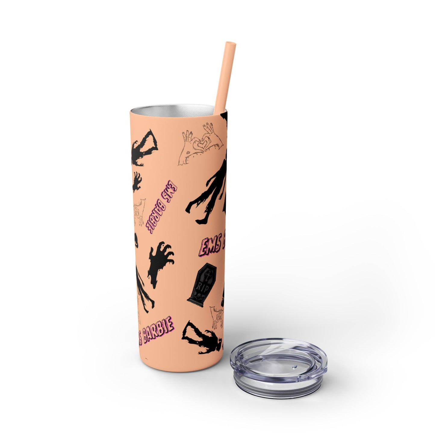 EMS Barbie Skinny Tumbler with Straw | EMS Travel Cup | zombie Drinkware| EMT Gift |Horror Movie Lover Cup