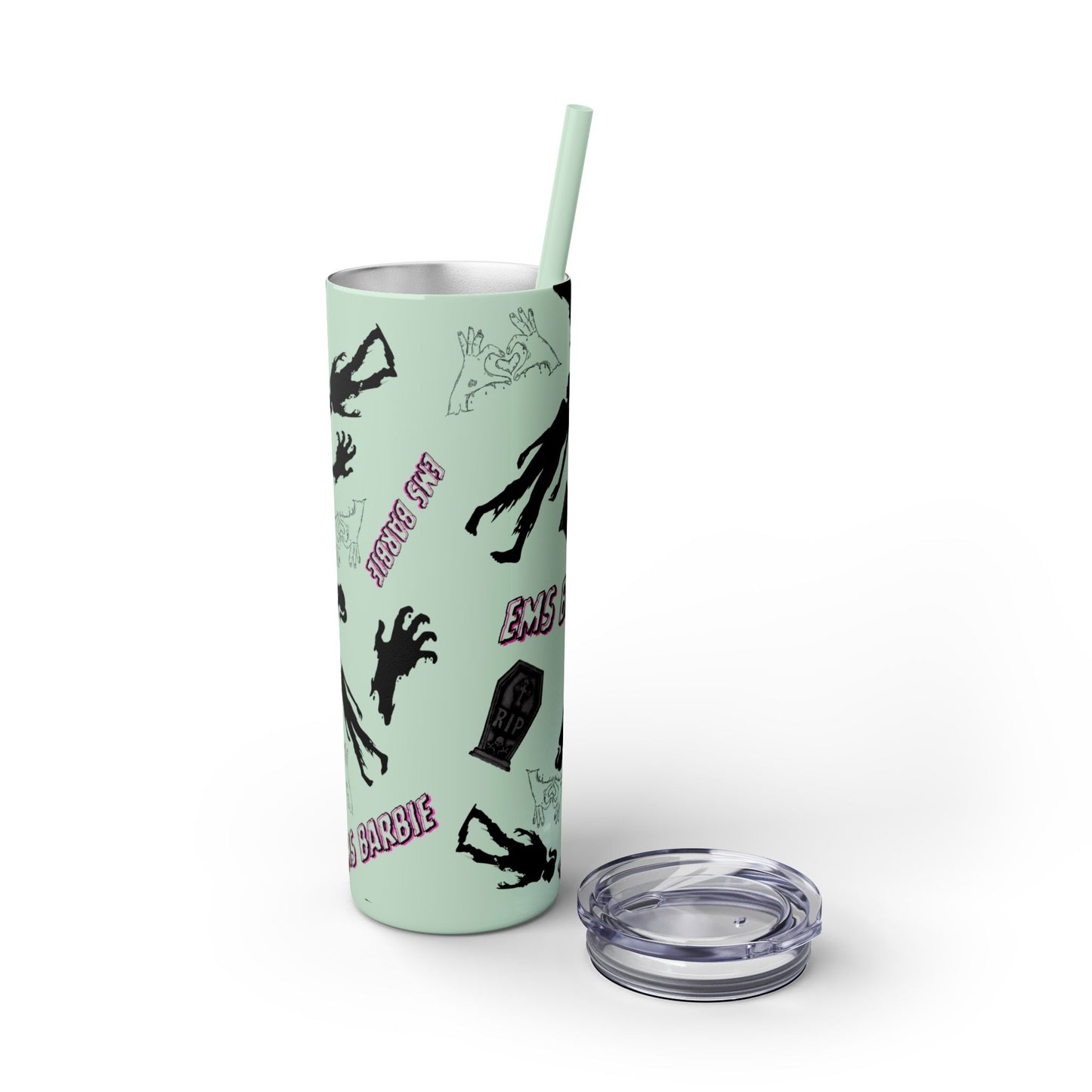 EMS Barbie Skinny Tumbler with Straw | EMS Travel Cup | zombie Drinkware| EMT Gift |Horror Movie Lover Cup