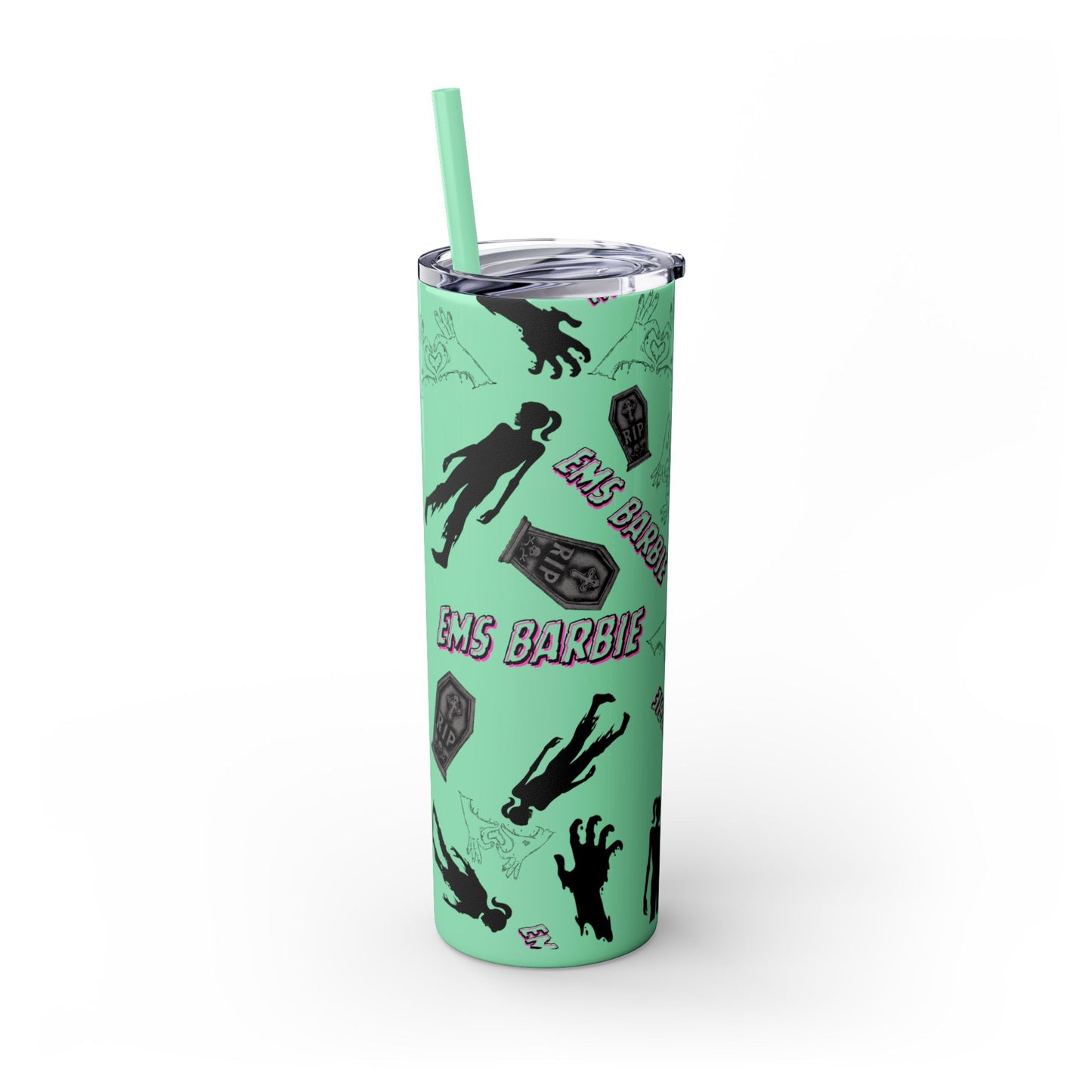 EMS Barbie Skinny Tumbler with Straw | EMS Travel Cup | zombie Drinkware| EMT Gift |Horror Movie Lover Cup