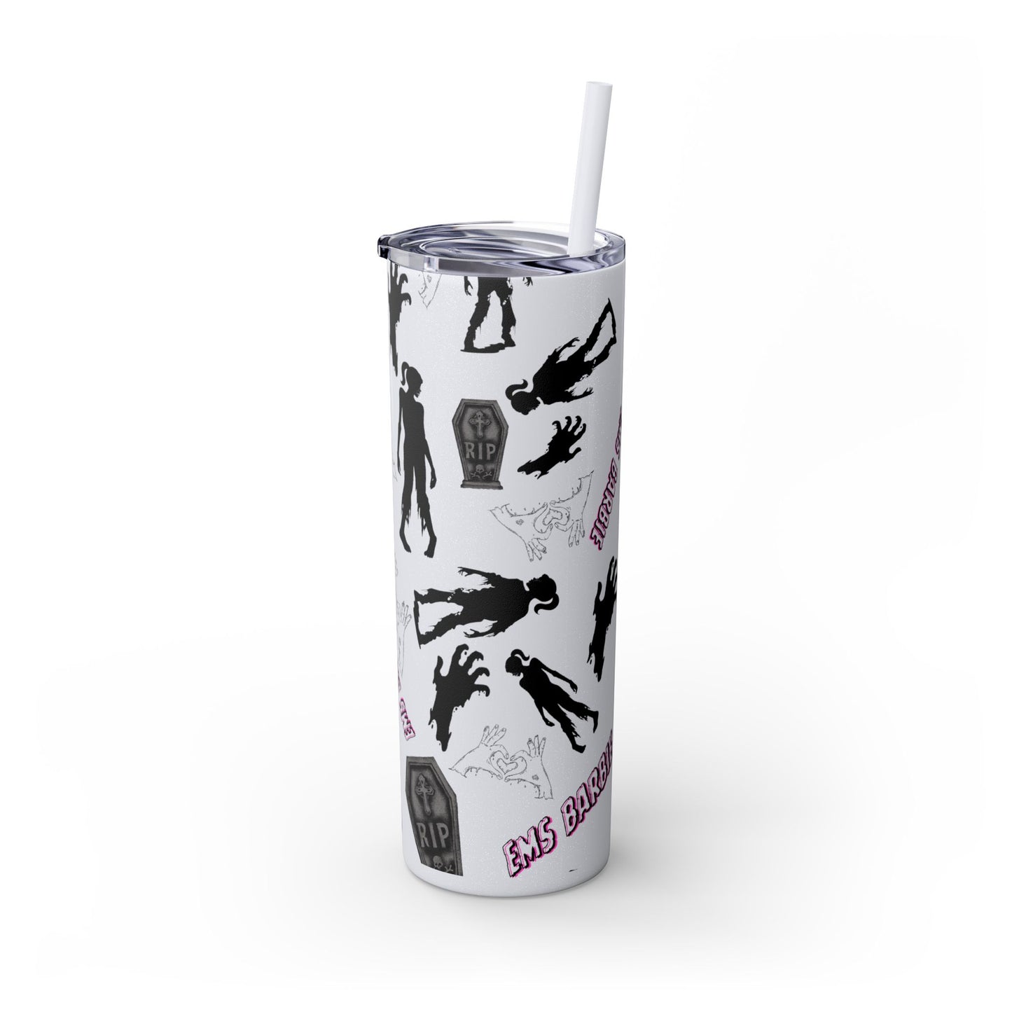 EMS Barbie Skinny Tumbler with Straw | EMS Travel Cup | zombie Drinkware| EMT Gift |Horror Movie Lover Cup