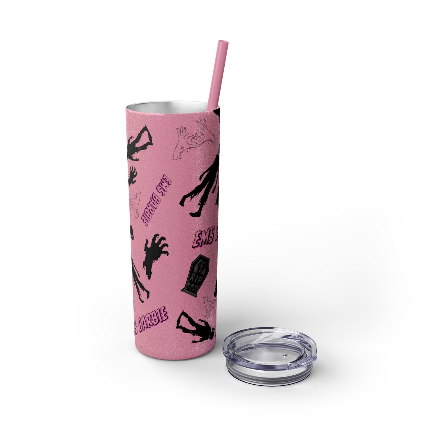 EMS Barbie Skinny Tumbler with Straw | EMS Travel Cup | zombie Drinkware| EMT Gift |Horror Movie Lover Cup