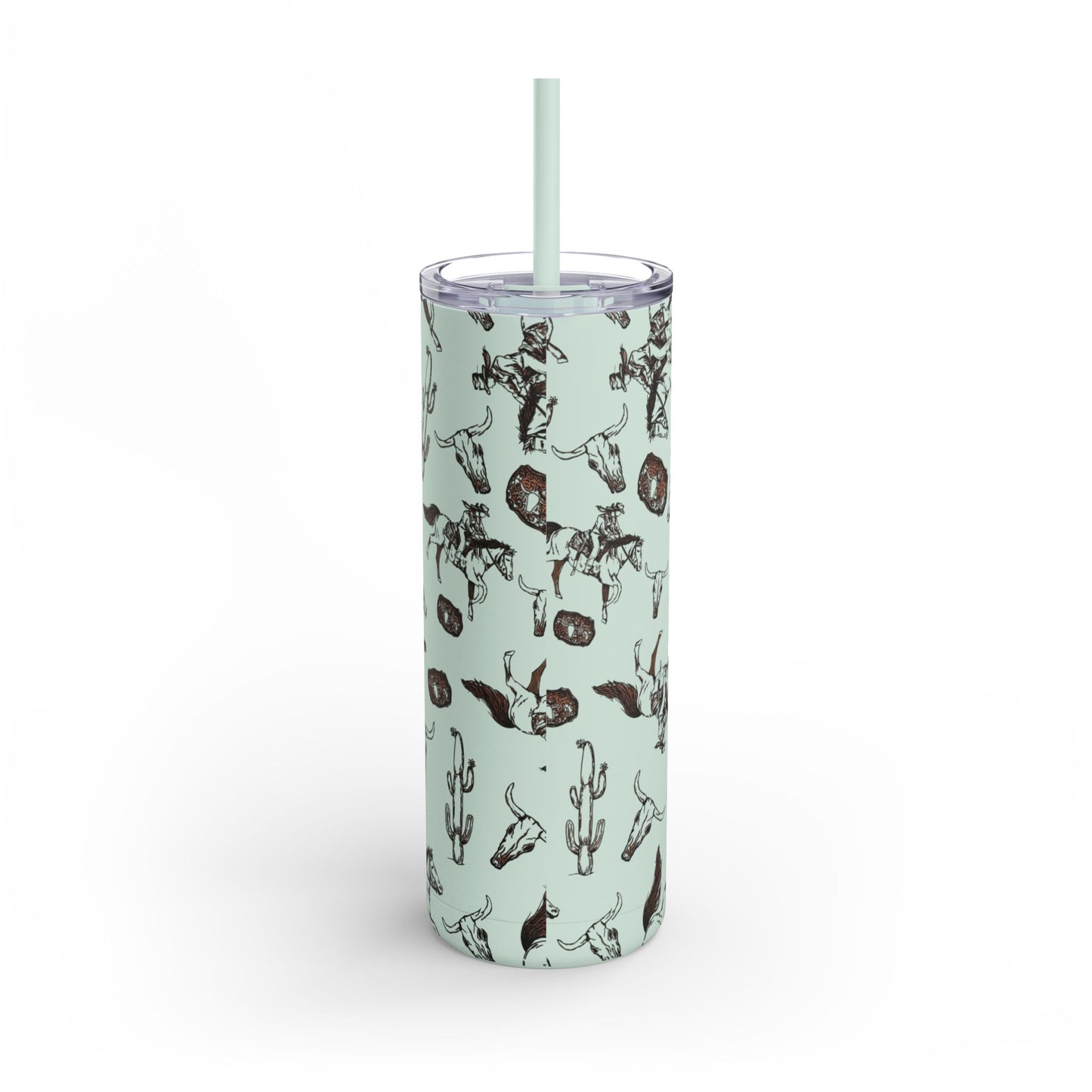 Wild West Adventure Tumbler - 20oz Matte Skinny Travel Mug with Cactus & Cowboy Design