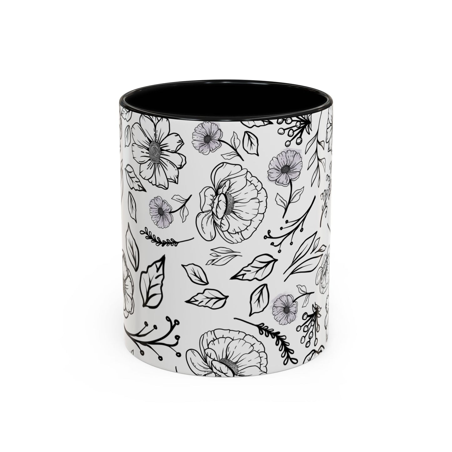 Handdrawn Floral Garden Coffee Mug - 11 & 15oz Black & White Design