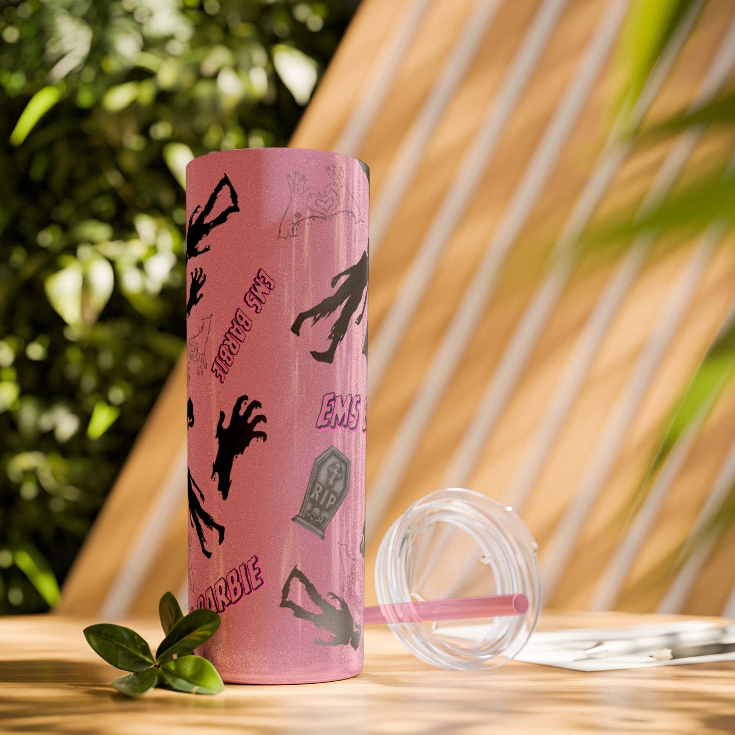 EMS Barbie Skinny Tumbler with Straw | EMS Travel Cup | zombie Drinkware| EMT Gift |Horror Movie Lover Cup