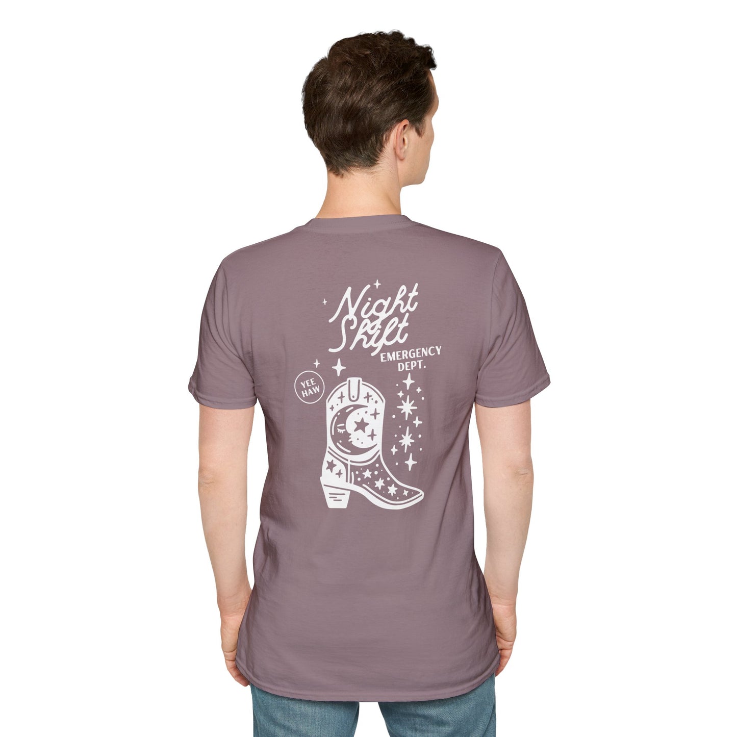 "Night Shift Emergency Dept. Unisex Softstyle T-Shirt | Cute Astrology Tees | Ideal for Nurses and Medical Staff | Fun Gift for Night Owls"