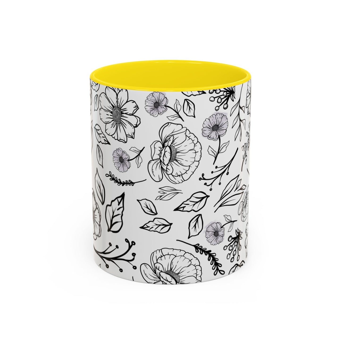 Handdrawn Floral Garden Coffee Mug - 11 & 15oz Black & White Design