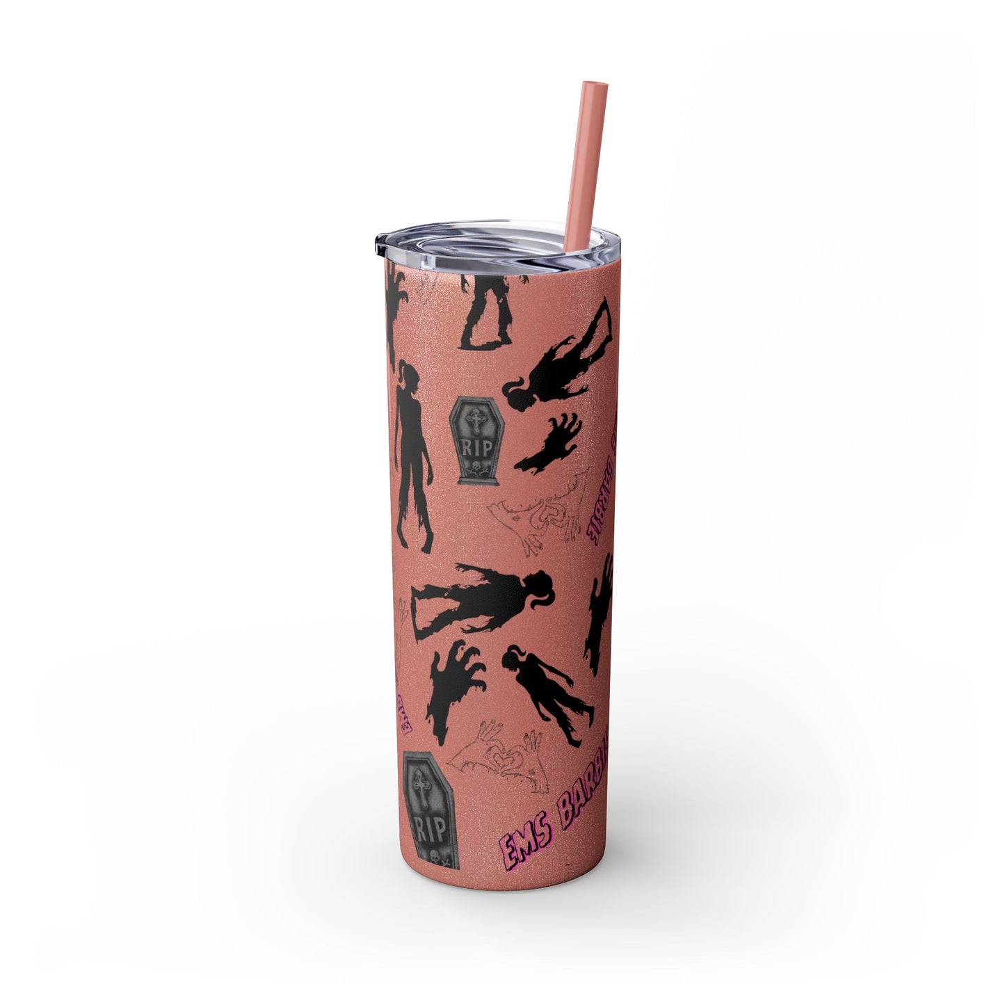 EMS Barbie Skinny Tumbler with Straw | EMS Travel Cup | zombie Drinkware| EMT Gift |Horror Movie Lover Cup