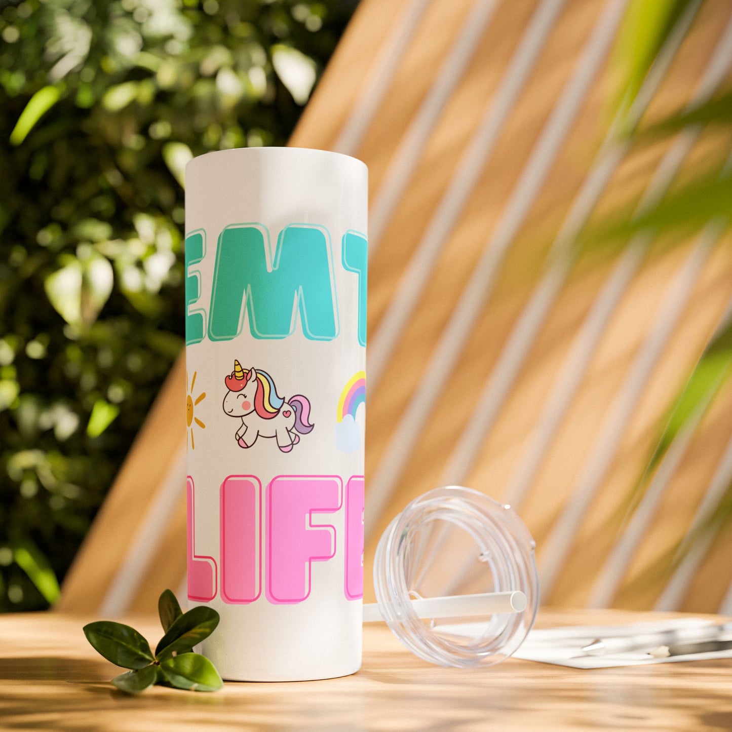Unicorn 'EMT Life' Skinny Tumbler with Straw - 20oz Fun Drinkware