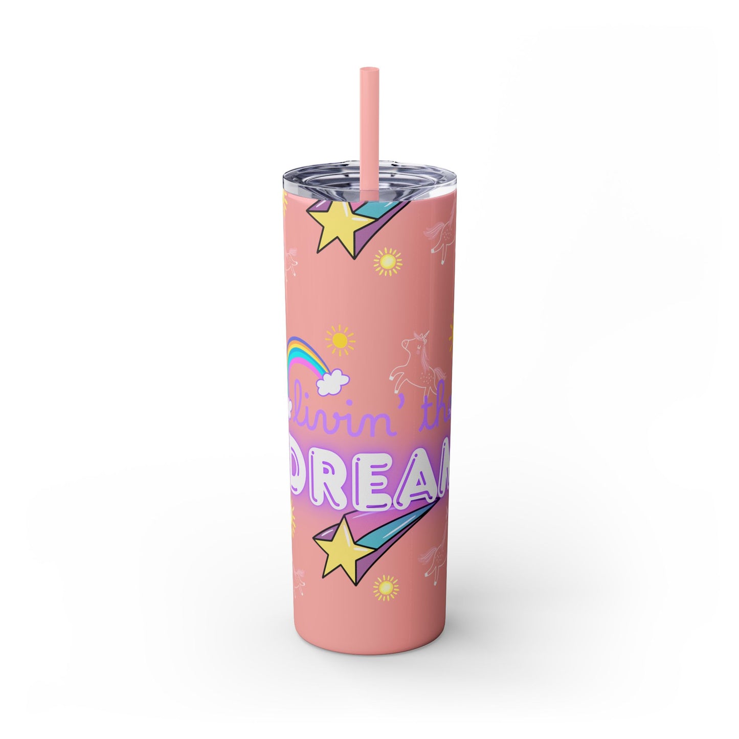 Living the Dream Skinny Tumbler with Straw - 20oz Inspirational Drinkware funny gift for nurses, EMT’s, paramedics, teachers