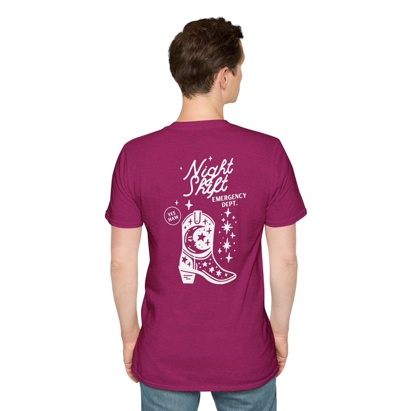 "Night Shift Emergency Dept. Unisex Softstyle T-Shirt | Cute Astrology Tees | Ideal for Nurses and Medical Staff | Fun Gift for Night Owls"