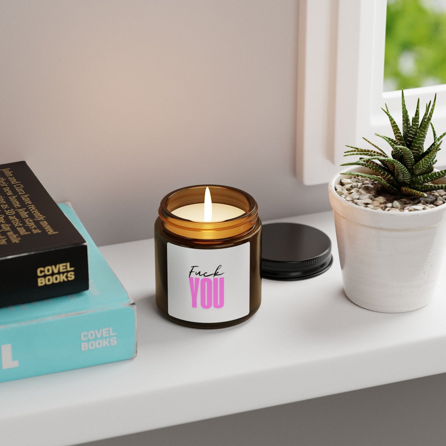 Scented Soy Candle - 'Fuck You' Amber Jar, Perfect Gift for Friends & Sassy Occasions