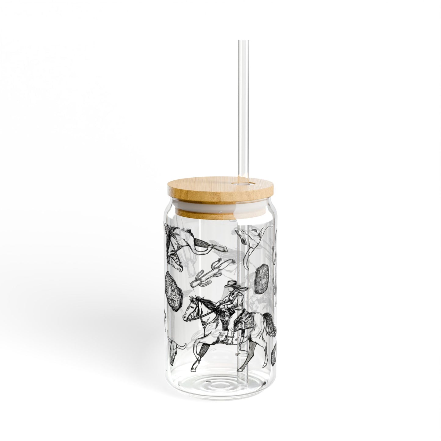 Hand-Drawn Western Sipper Glass – 16oz Cowboy Desert, Boho Cowgirl