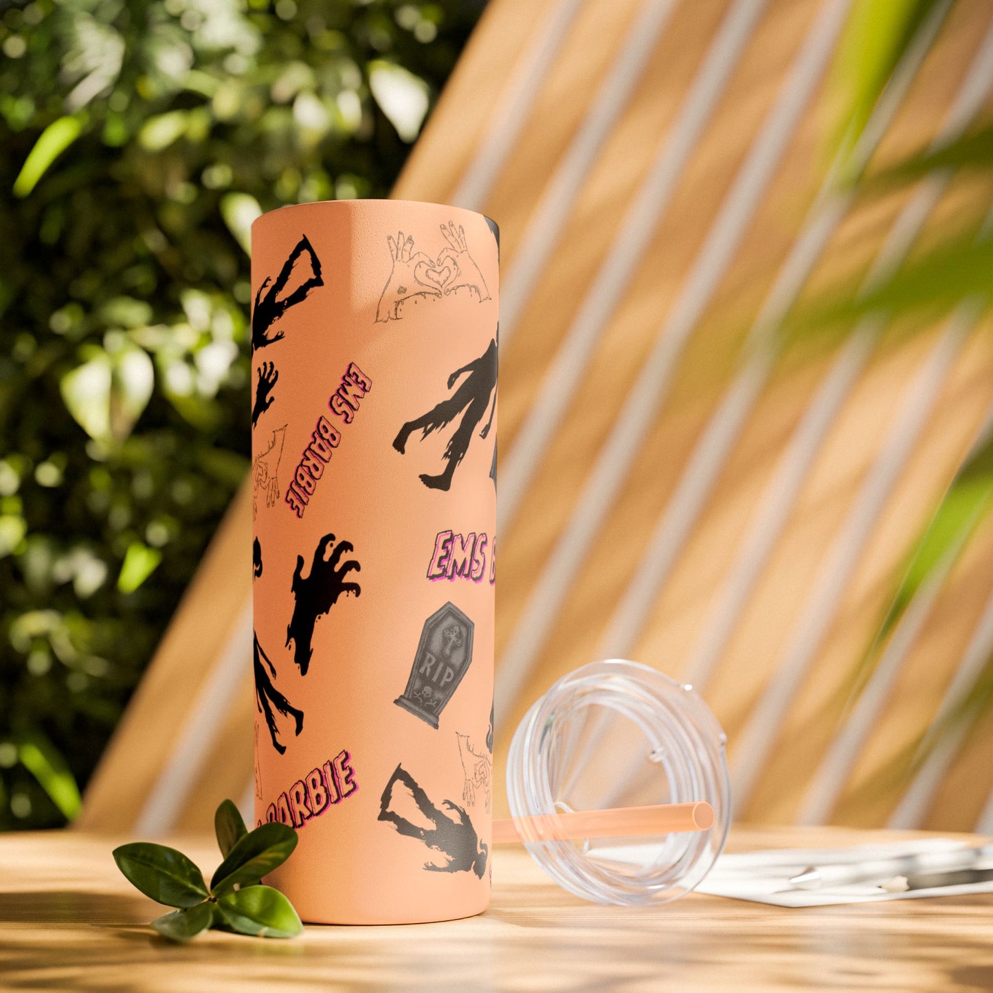 EMS Barbie Skinny Tumbler with Straw | EMS Travel Cup | zombie Drinkware| EMT Gift |Horror Movie Lover Cup