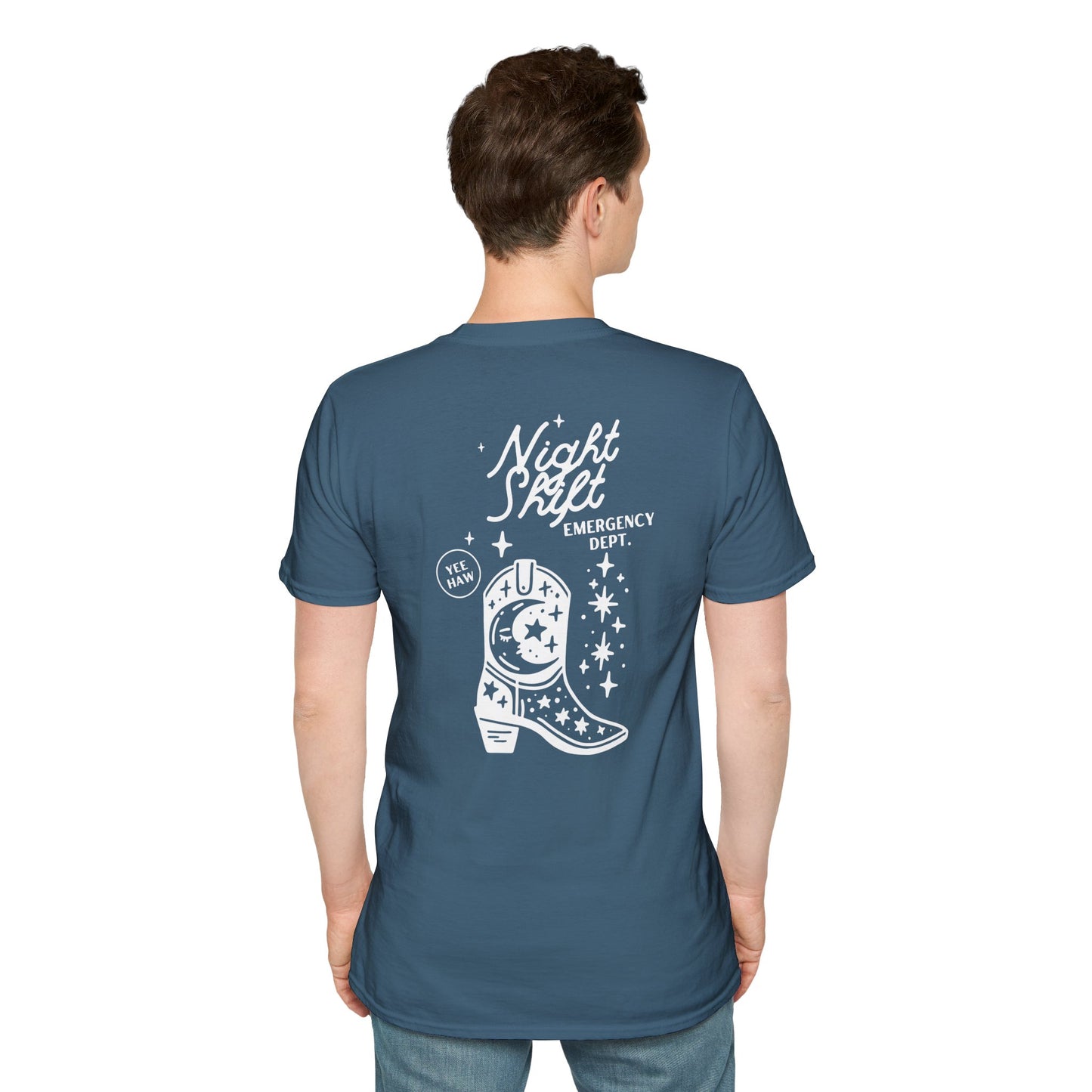 "Night Shift Emergency Dept. Unisex Softstyle T-Shirt | Cute Astrology Tees | Ideal for Nurses and Medical Staff | Fun Gift for Night Owls"