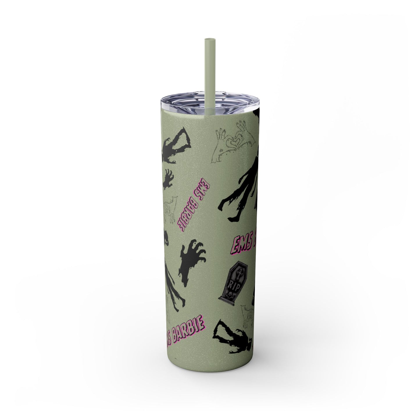 EMS Barbie Skinny Tumbler with Straw | EMS Travel Cup | zombie Drinkware| EMT Gift |Horror Movie Lover Cup