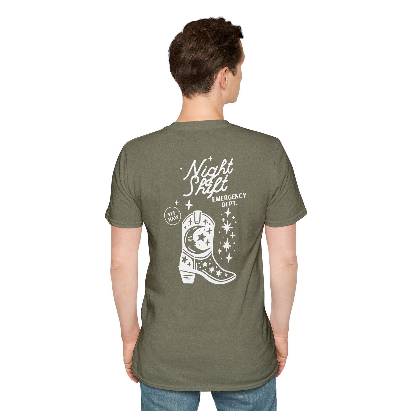 "Night Shift Emergency Dept. Unisex Softstyle T-Shirt | Cute Astrology Tees | Ideal for Nurses and Medical Staff | Fun Gift for Night Owls"