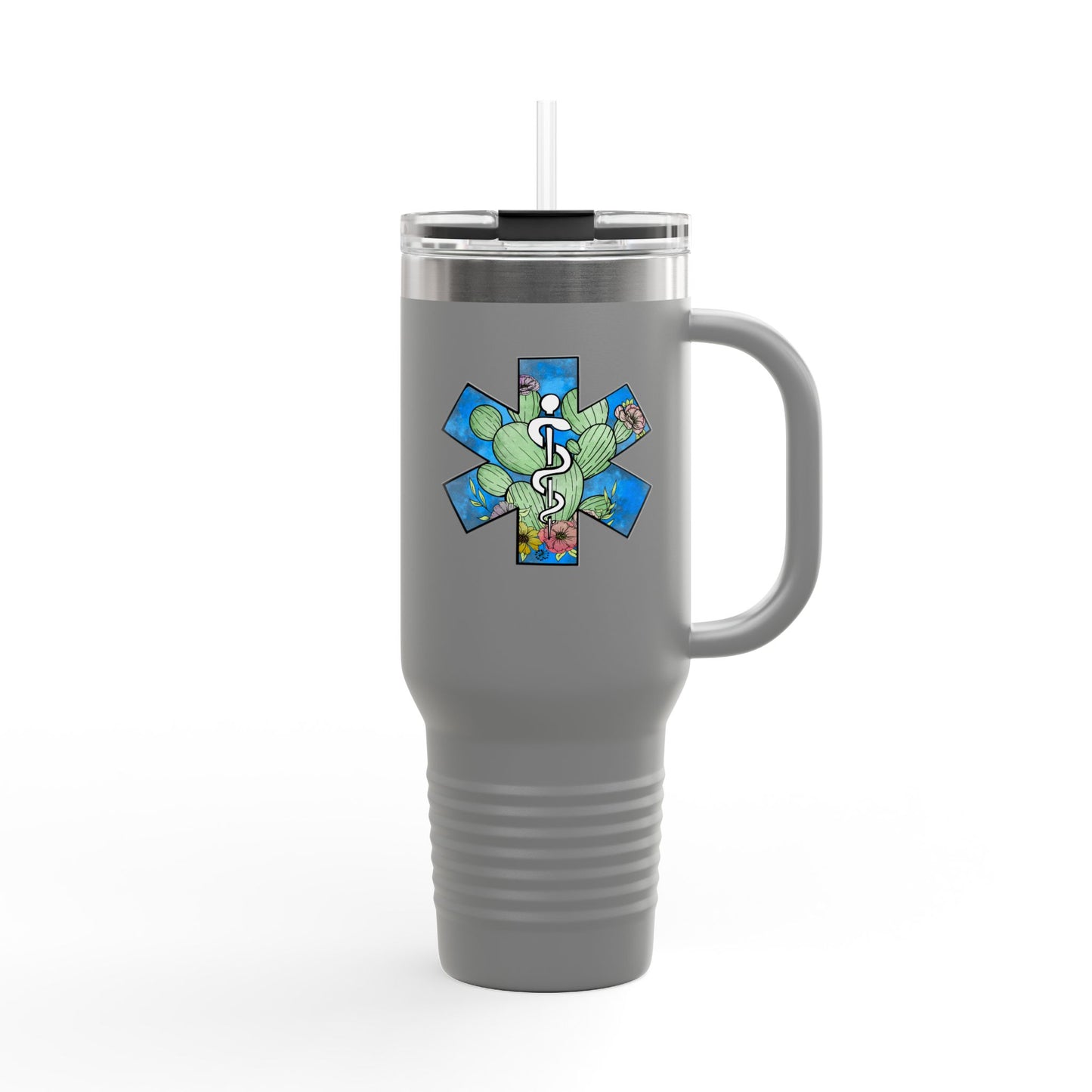 EMS Star of Life, EMT, Paramedic, Arizona Cactus Design 40oz Insulated Travel Mug - Perfect for Adventurers & Healthcare Workers