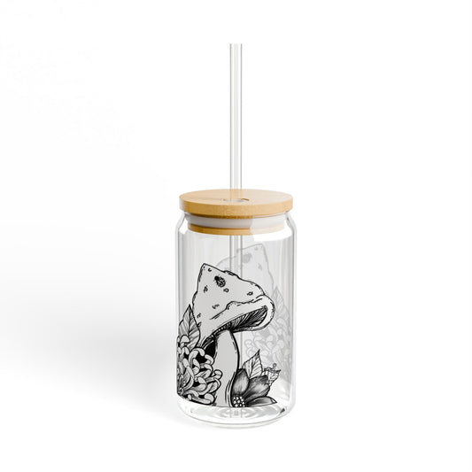Mushroom Themed Eco-Friendly 16oz Sipper Glass with Floral Design