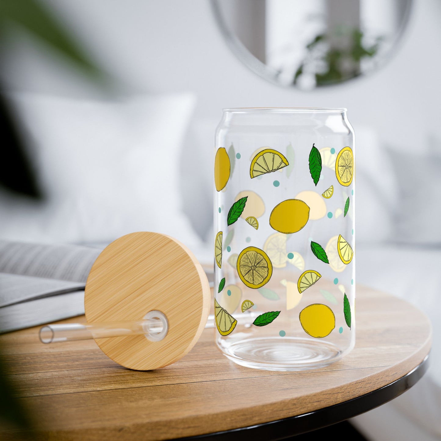Lemonade Sipper Glass - 16oz Eco-Friendly Drinkware with Bamboo Lid and Straw