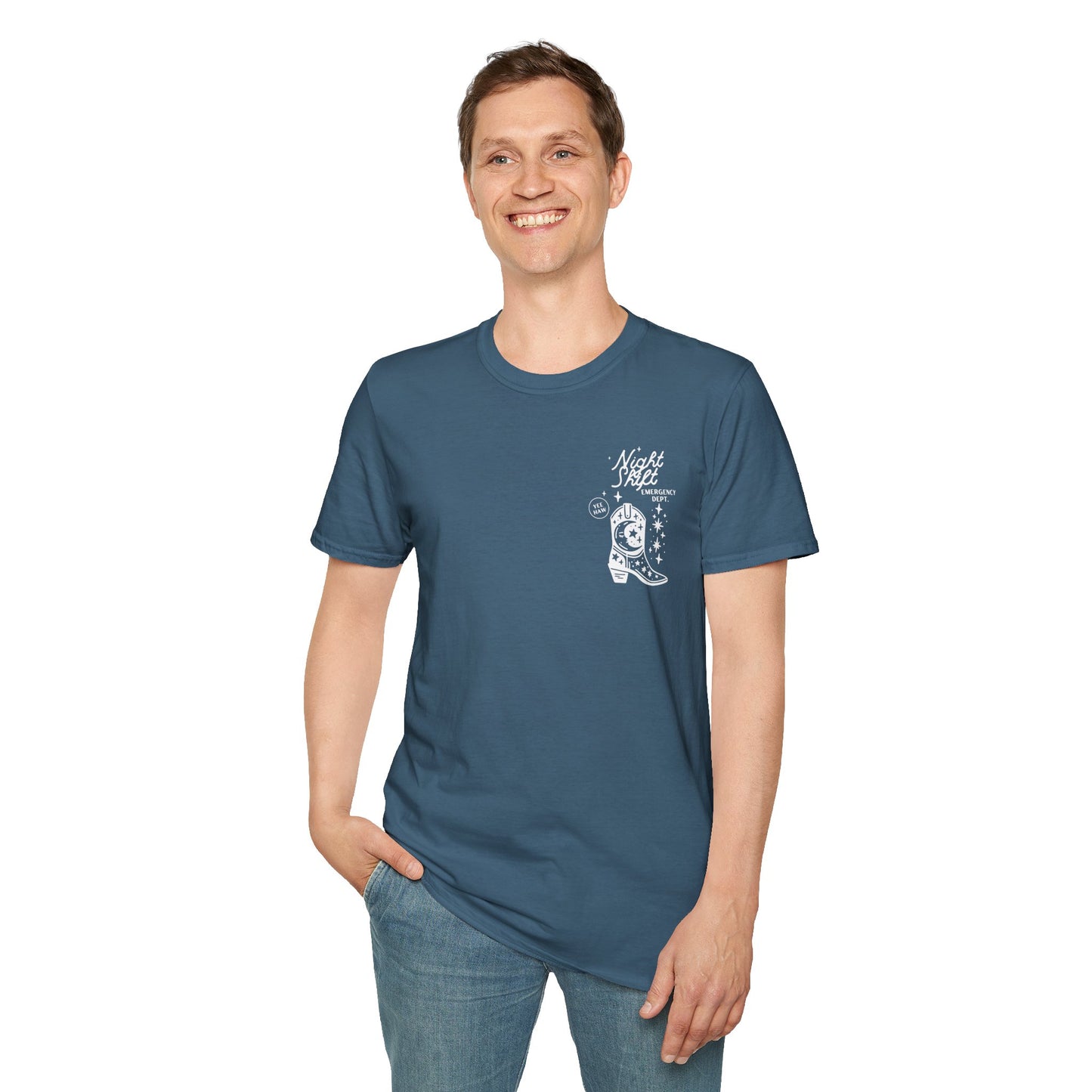 "Night Shift Emergency Dept. Unisex Softstyle T-Shirt | Cute Astrology Tees | Ideal for Nurses and Medical Staff | Fun Gift for Night Owls"