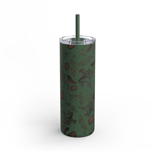 Wild West Adventure Tumbler - 20oz Matte Skinny Travel Mug with Cactus & Cowboy Design