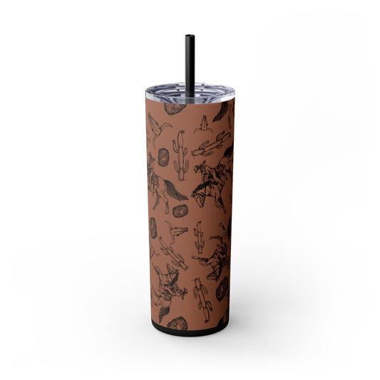 Western-Themed Skinny Tumbler with Straw | 20oz Rodeo Design