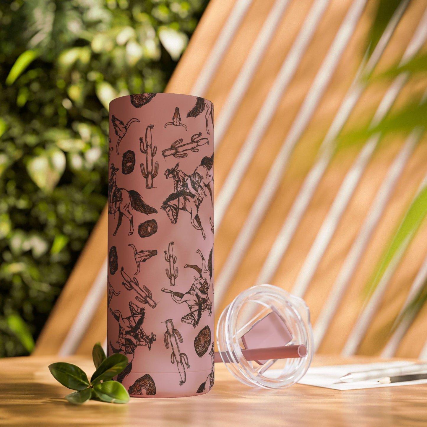 Wild West Adventure Tumbler - 20oz Matte Skinny Travel Mug with Cactus & Cowboy Design