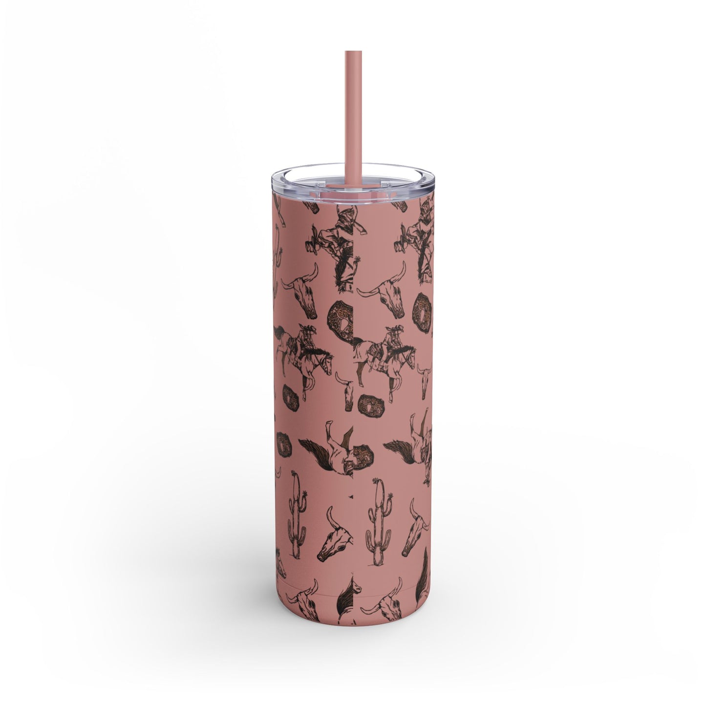 Wild West Adventure Tumbler - 20oz Matte Skinny Travel Mug with Cactus & Cowboy Design