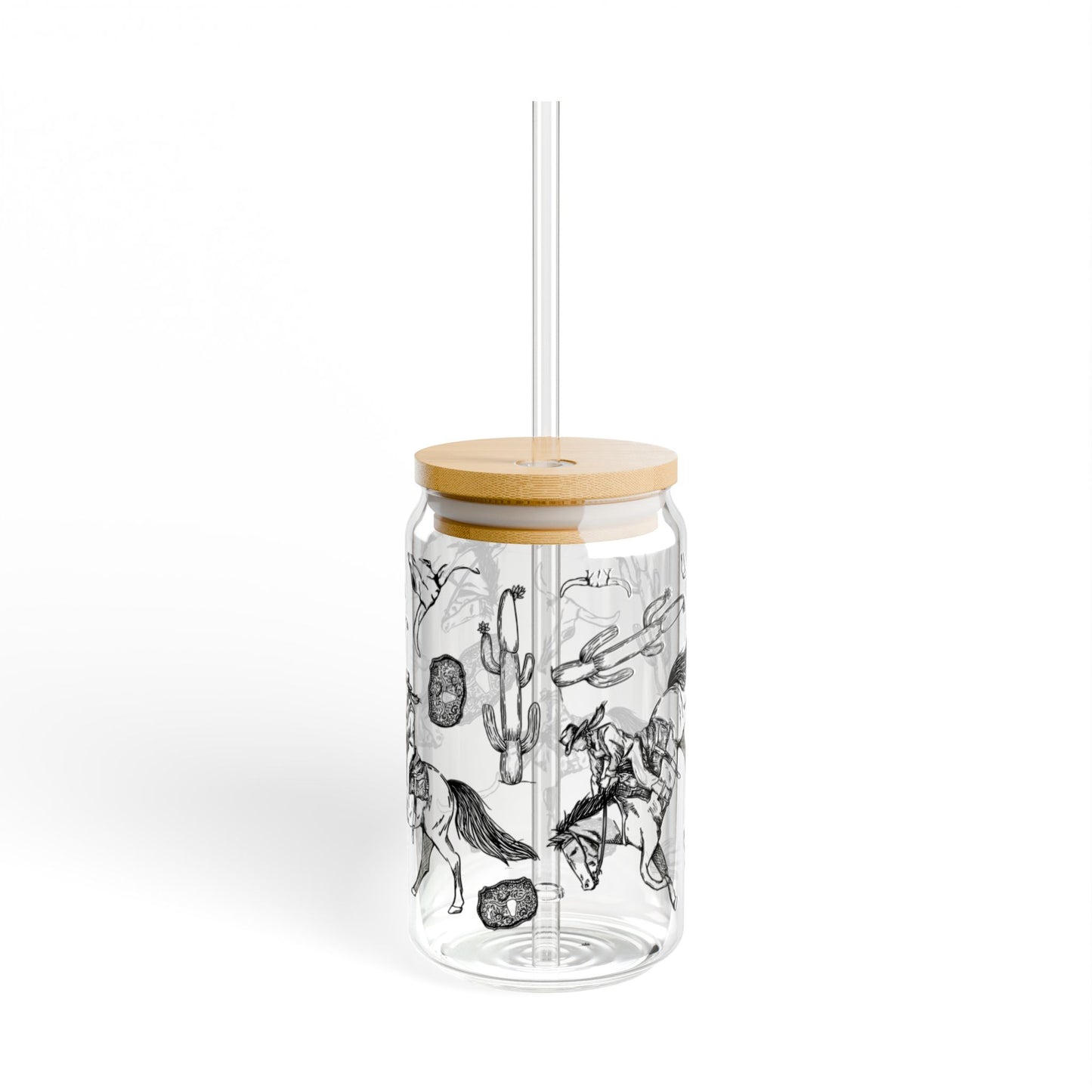 Hand-Drawn Western Sipper Glass – 16oz Cowboy Desert, Boho Cowgirl